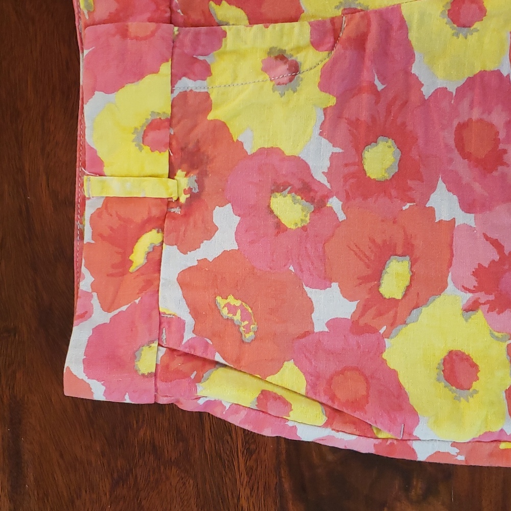 LOFT Floral Linen Shorts Pink Orange Coral Yellow - Picture 4 of 13
